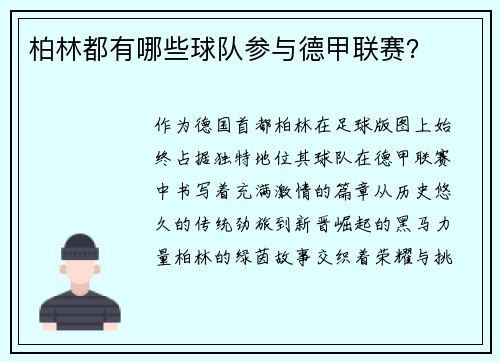 柏林都有哪些球队参与德甲联赛？