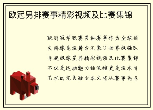 欧冠男排赛事精彩视频及比赛集锦